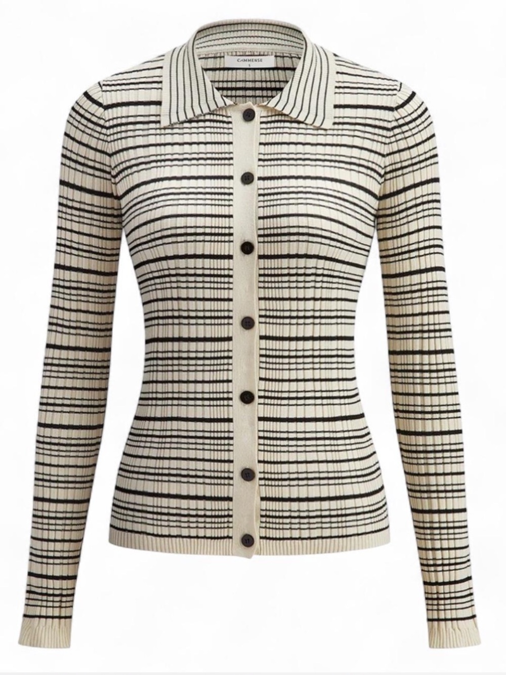Commense Polo Knit Long Sleeve Capsule Wardrobe Button Down Blouse Size Small
